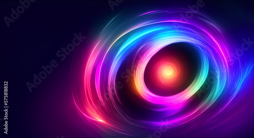 cosmic neon colorful abstract background with circles. Created with generative AI
