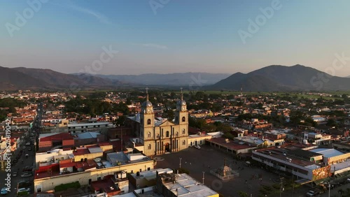 Aerial View Of Templo de San Juan Bautista During Sunset In Tuxpan, Jalisco, Mexico.  photo