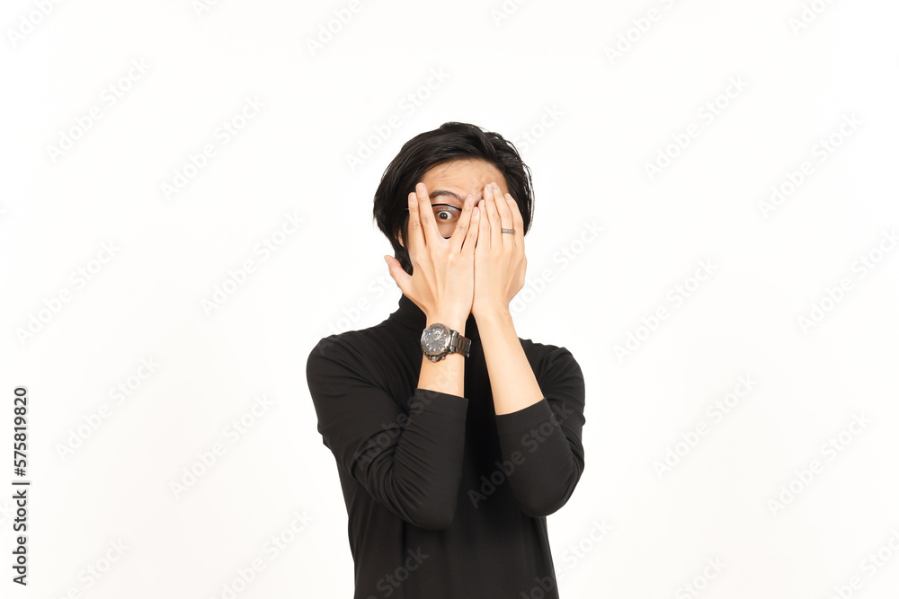 Shocked Covering Face and Peep Between the fingers Of Handsome Asian Man Isolated On White Shocked Covering Face and Peep Between the fingers Of Handsome Asian Man Isolated On White