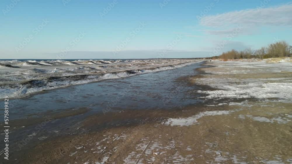 Wasaga Beach during the Winter in the afternoon with frozen waves