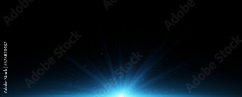 Fototapeta Naklejka Na Ścianę i Meble -  Blue light effect with flying glowing dust isolated on black background. Bright flash of light. Vector illustration