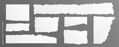 Fotografiet Realistic set of ripped white paper sheets png isolated on transparent background