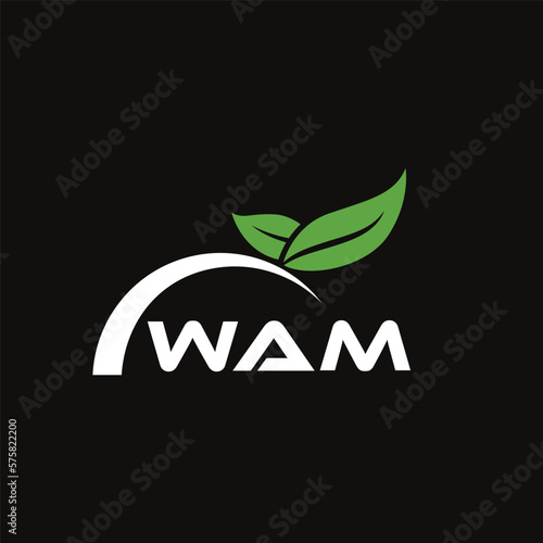 WAM letter nature logo design on black background. WAM creative initials letter leaf logo concept. WAM letter design. photo