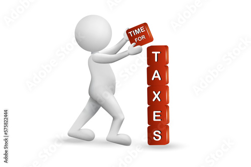 3d white people -Sign of time for taxes vector image graphic design render illustration
