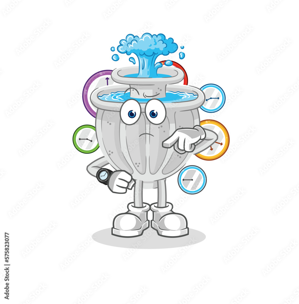 Fototapeta premium water fountain with wristwatch cartoon. cartoon mascot vector