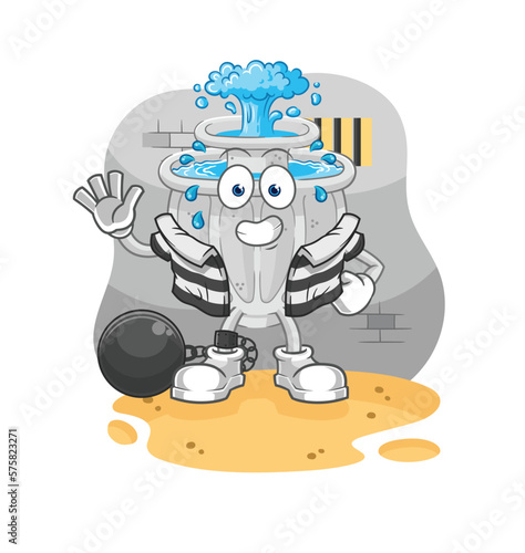 water fountain criminal in jail. cartoon character