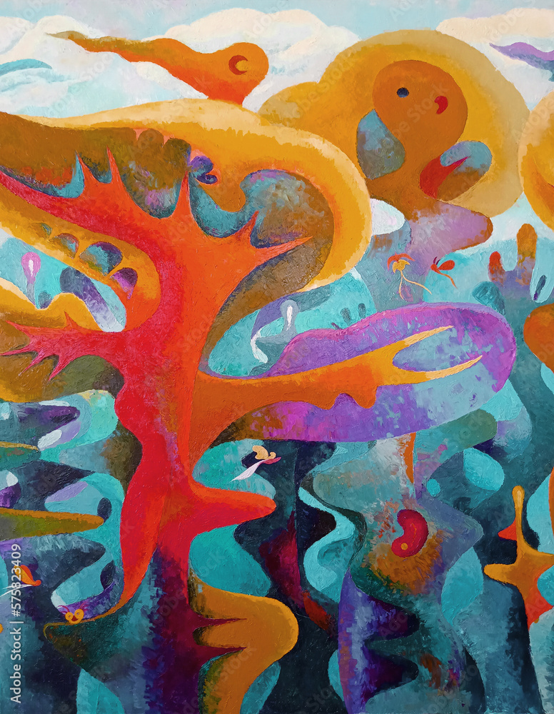Imagination wild animal fantasy, Abstract wallpaper oil paintings surreal forest fantasy.