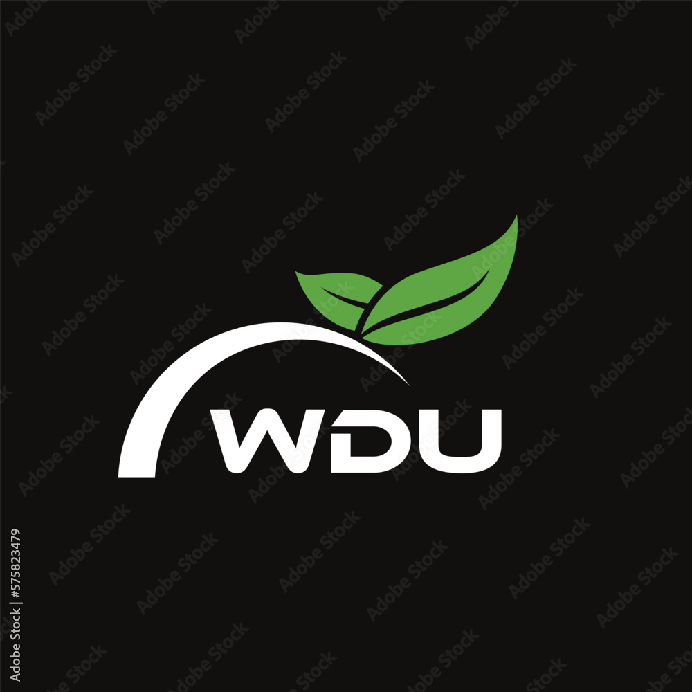 Fototapeta premium WDU letter nature logo design on black background. WDU creative initials letter leaf logo concept. WDU letter design.