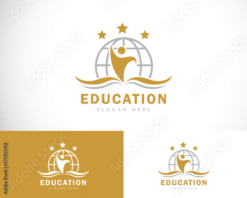 education logo creative world people smart success book icon design concept