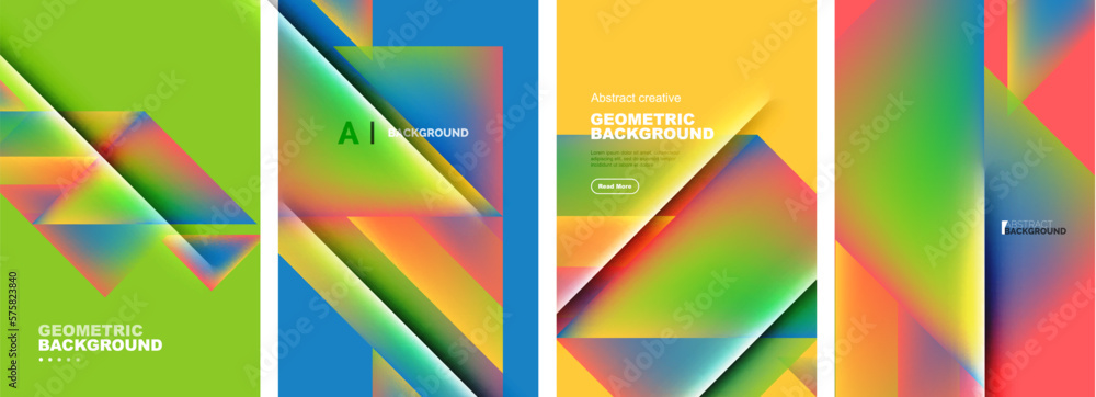 Set of abstract backgrounds - overlapping triangles with fluid gradients design. Collection of covers, templates, flyers, placards, brochures, banners