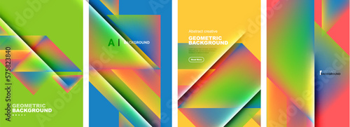 Set of abstract backgrounds - overlapping triangles with fluid gradients design. Collection of covers, templates, flyers, placards, brochures, banners