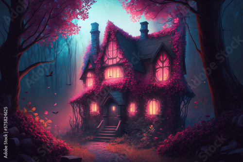 Witch house in a forest, generative AI, wallpaper