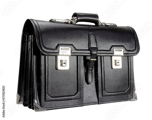 Black retro leather schoolbag isolated