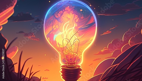 A bright lightbulb illuminates new horizons in an inspiring illustration