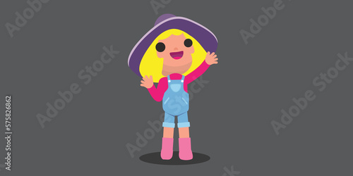 Vector Illustration Of Kids woman happy and fun spaek wow cartoons kids.