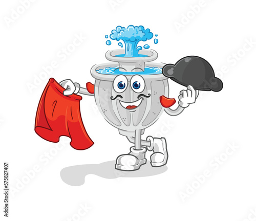 water fountain matador with red cloth illustration. character vector