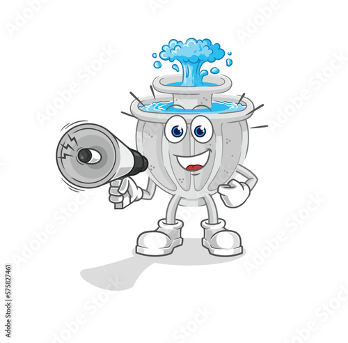 water fountain holding hand loudspeakers vector. cartoon character