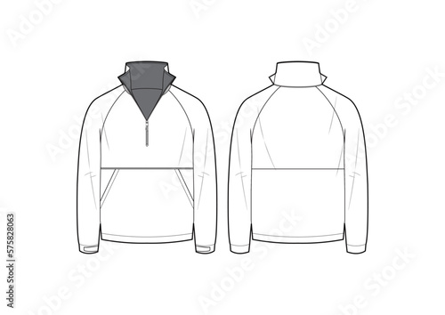 Half zip jacket vector template illustration cad technical drawing