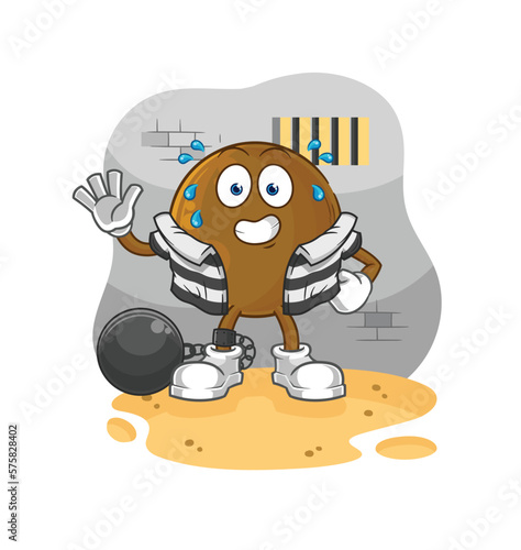 avocado stone criminal in jail. cartoon character