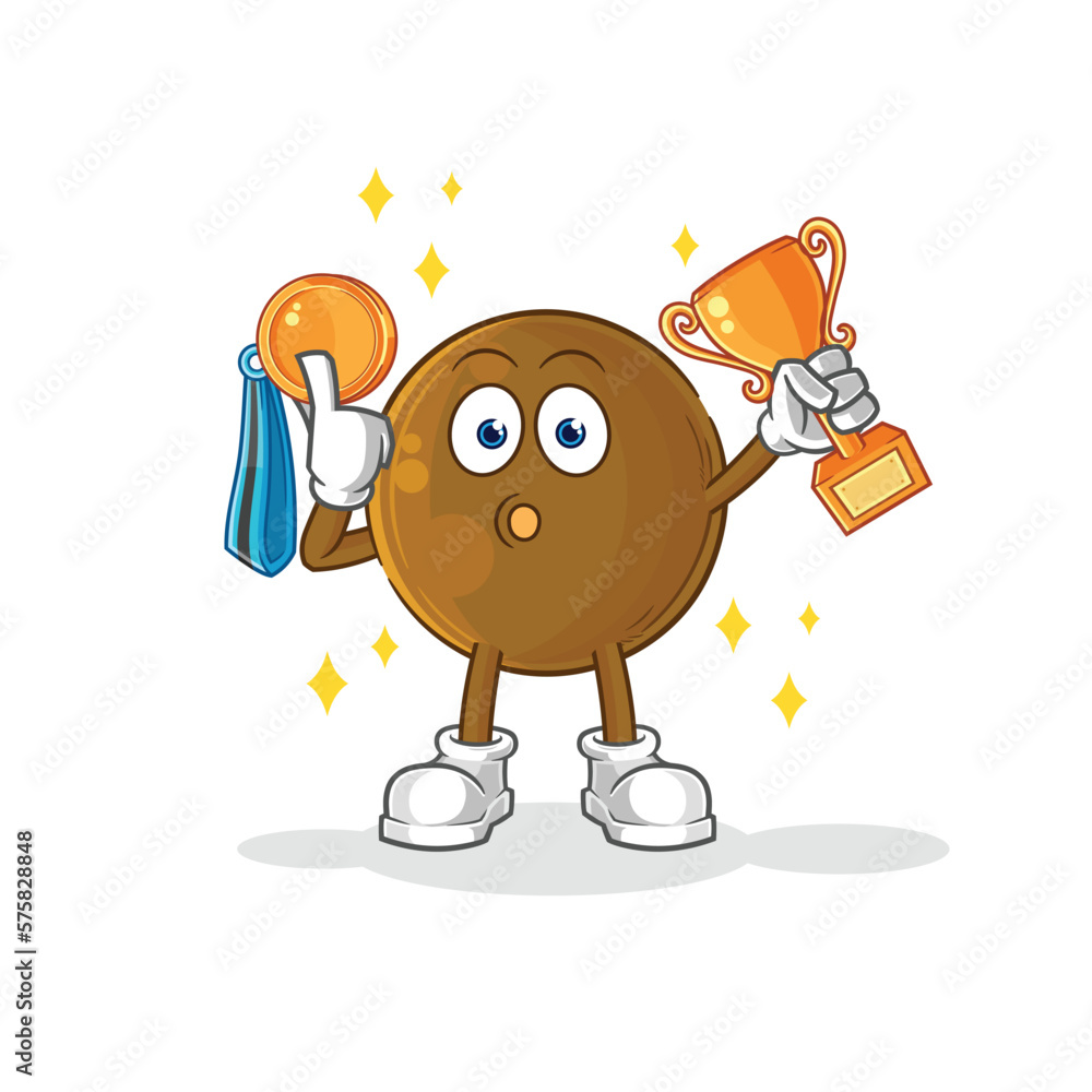 avocado stone winner with trophie. cartoon character avocado stone winner with trophie. cartoon character