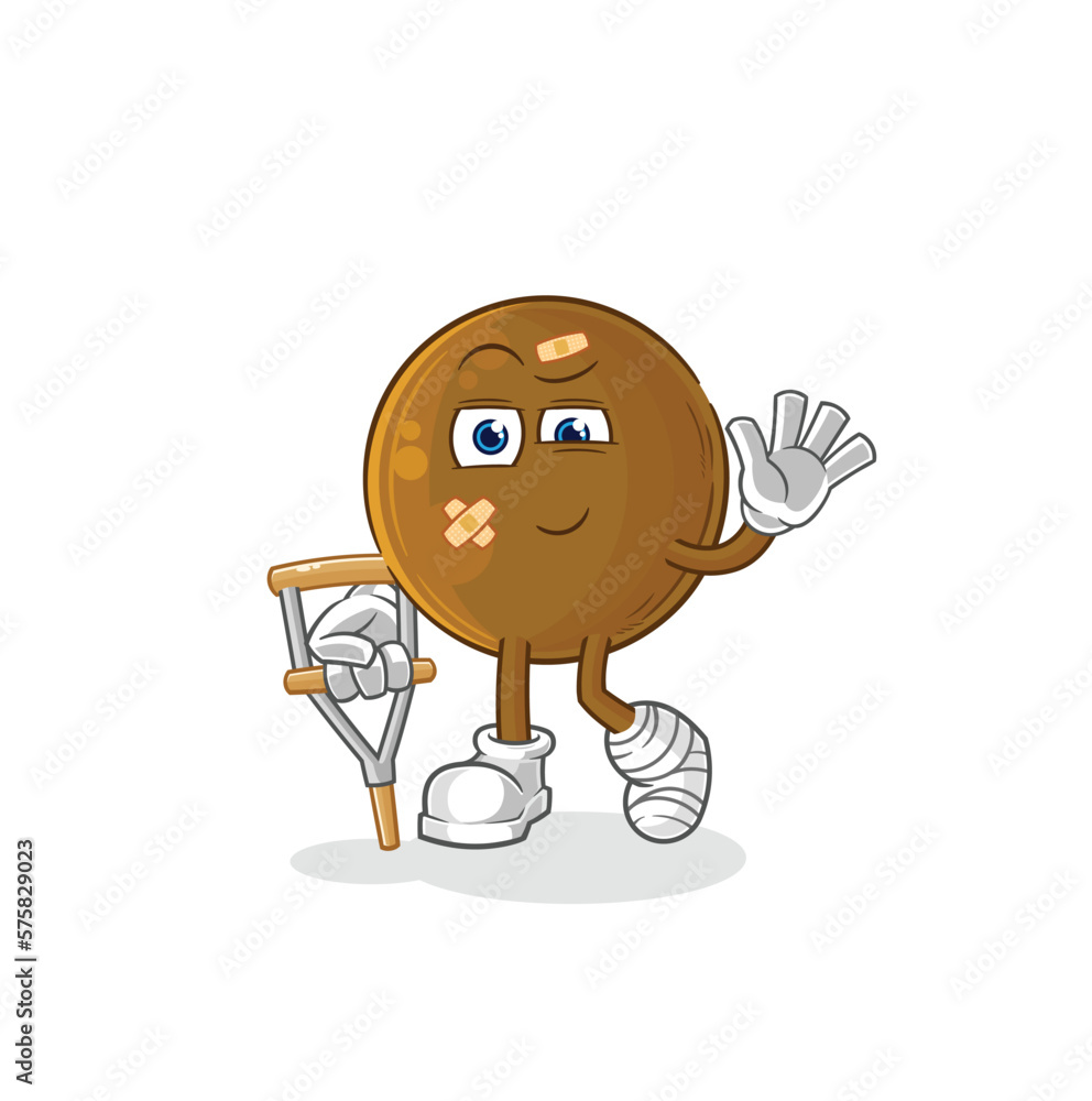 Naklejka premium avocado stone sick with limping stick. cartoon mascot vector
