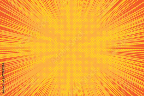 Sunburst background vector illustration. Yellow sunny rays. Retro star light with halftone. Comic abstract wallpaper.