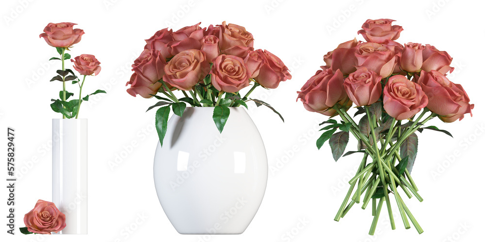 Bouquet of red roses flowers isolated. AI Digital illustration