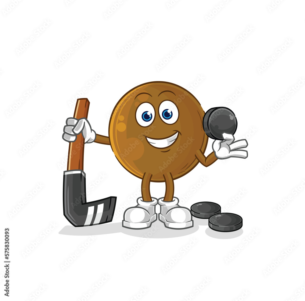 avocado stone playing hockey vector. cartoon character avocado stone playing hockey vector. cartoon character