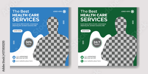 Medical social media post template design, Healthcare, and medical social media post web banner or square flyer design template