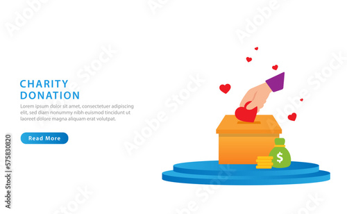 Charity donation concept for banner or landing page. Vector illustration