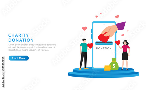 Charity donation concept for banner or landing page. Vector illustration