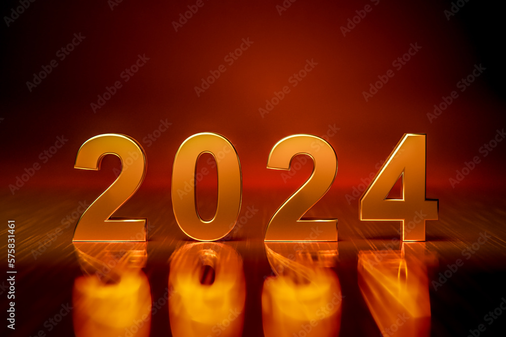 2024 happy new year concept. numbers 2024 on dark glowing background