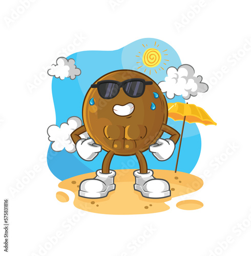 avocado stone sunbathing in summer. character vector