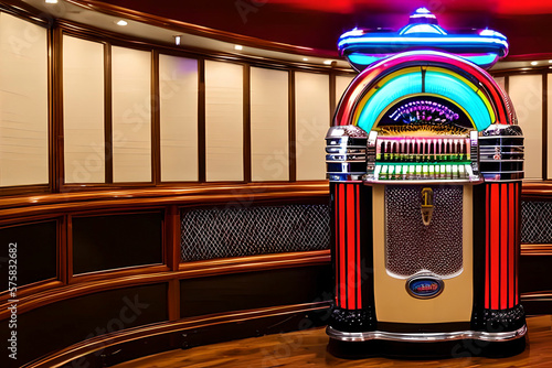 AI generated image of a classic jukebox in the corner of a bar