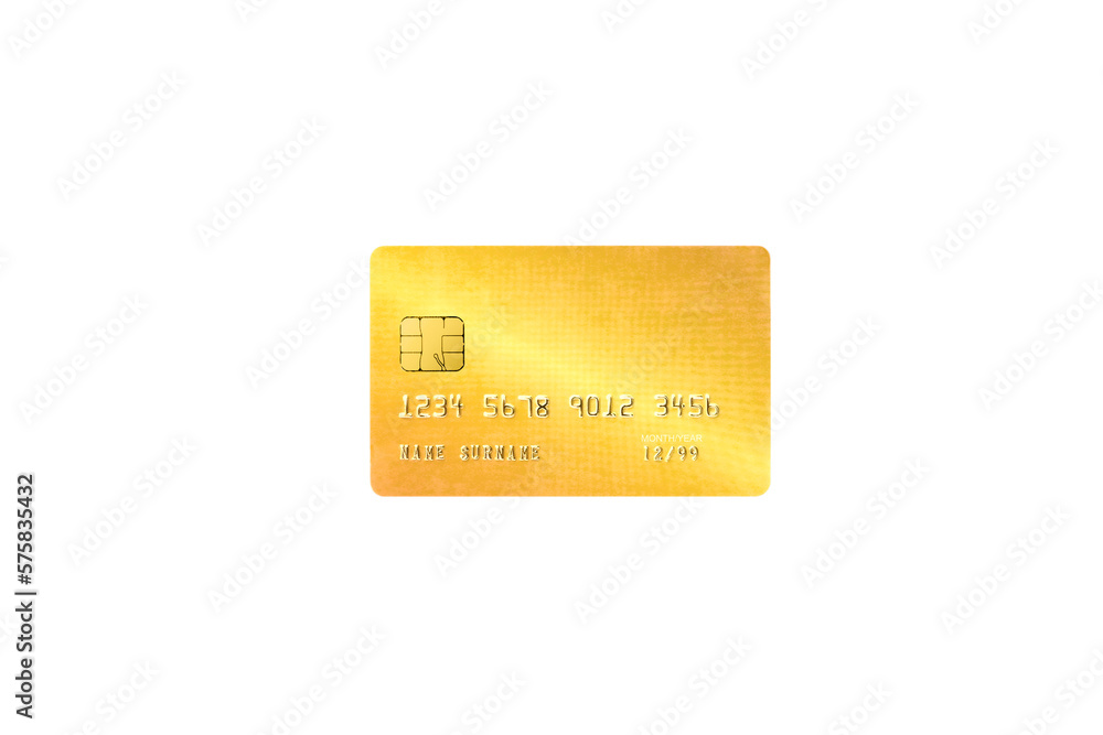 3D render illustration, Golden credit card isolated on white background, Business and finance concept. 3D render illustration, Golden credit card isolated on white background, Business and finance concept.