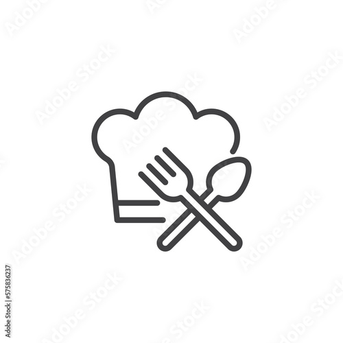Chief hat with crossed fork and spoon line icon