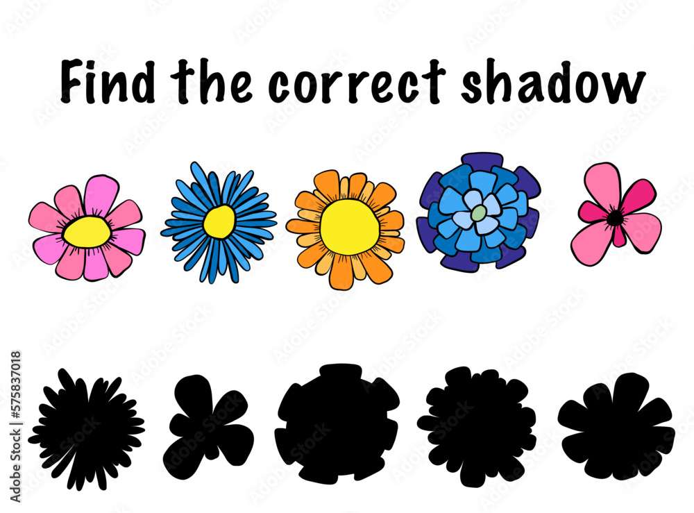 Find correct shadow. Set of flower with the words find the correct shadow on them.
Find correct shadow. Set of flower with the words find the correct shadow on them.