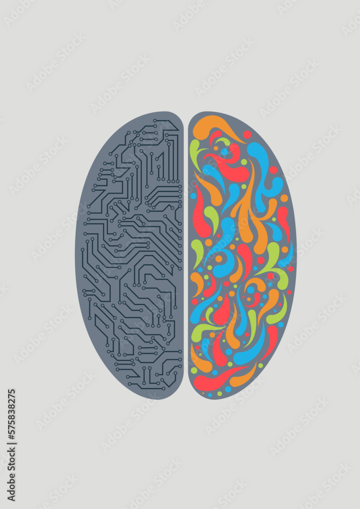 Human brain. Vector illustration of the right and left hemispheres of the human brain. Sketch for creativity. Human brain. Vector illustration of the right and left hemispheres of the human brain. Sketch for creativity.