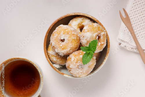 Kuih Keria or Kuih Gelang is Malaysian Traditional Snack made from Fried Sweet Potatoes, Coated with sugar. photo