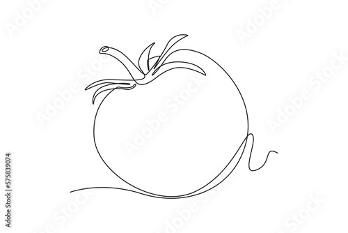 Single one line drawing tomato. Vegetable concept. Continuous line draw design graphic vector illustration.