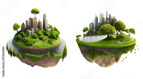 Foto Round soil ground cross section with earth land and modern city, paradise fantas