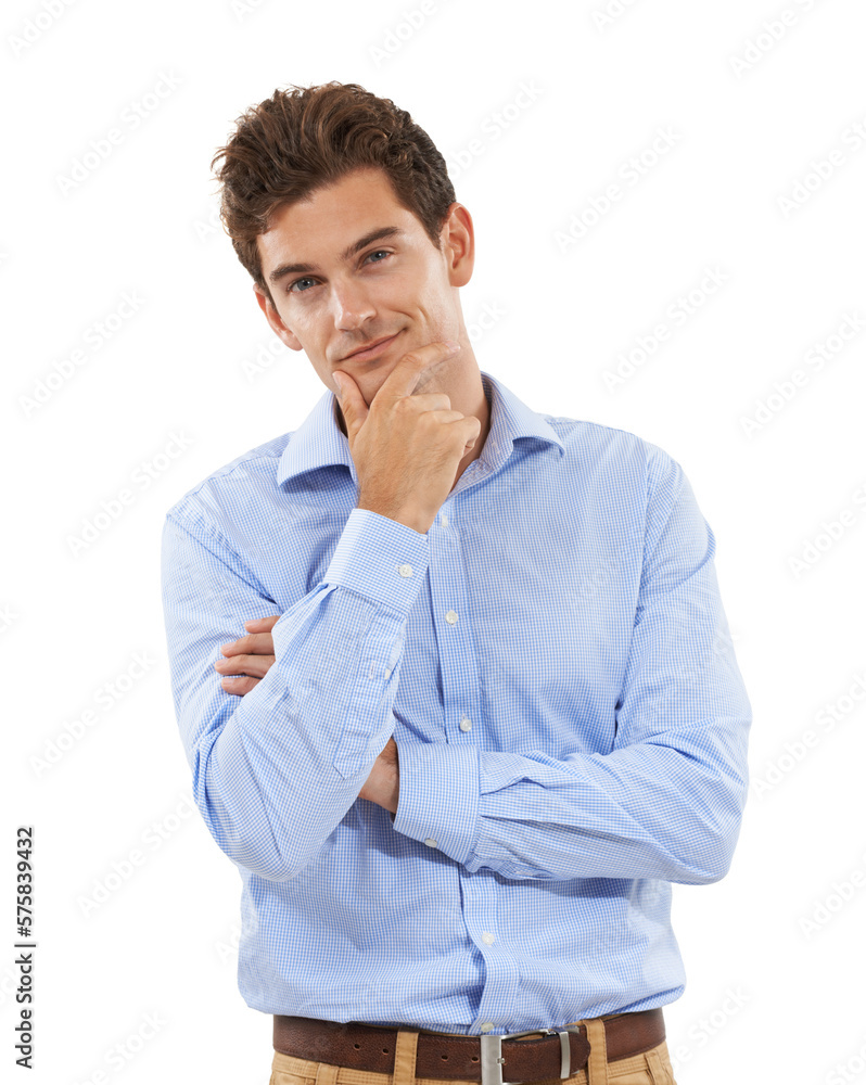 Thinking, wonder and portrait of businessman in studio with a pensive or contemplating face expression. Confidence, professional and corporate male model pondering while isolated by white background. Thinking, wonder and portrait of businessman in studio with a pensive or contemplating face expression. Confidence, professional and corporate male model pondering while isolated by white background.