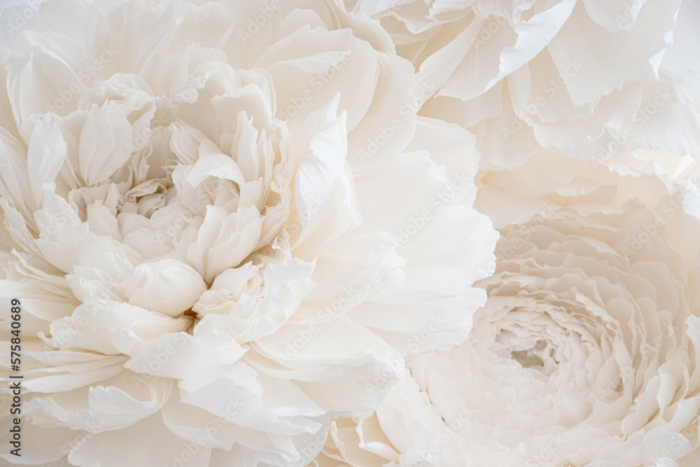 Close up of artificial peonies. Light copy space background. Close up of artificial peonies. Light copy space background.