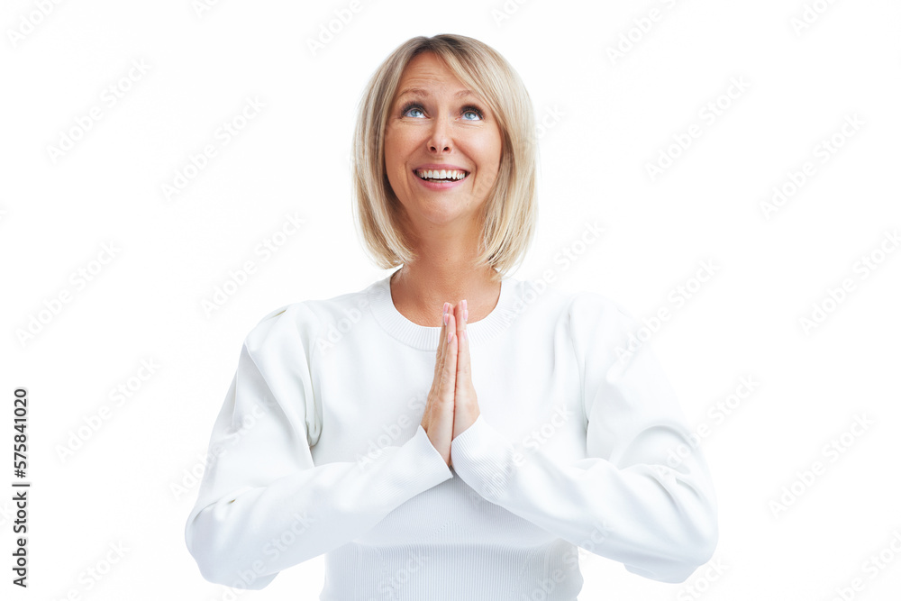 Picture of blonde woman isolated over white background Picture of blonde woman isolated over white background