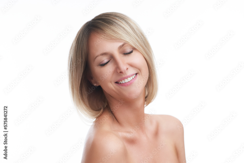 Portrait of nice blonde woman in beauty concept Portrait of nice blonde woman in beauty concept