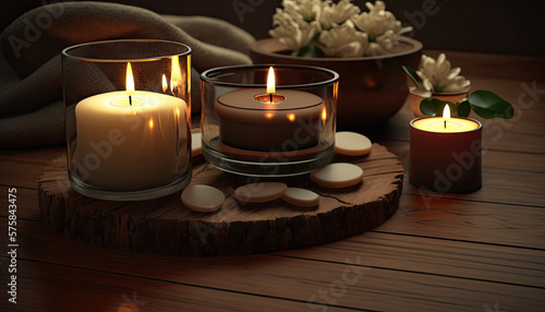 candles on a table  cozy spa or room decoration  generative ai illustration