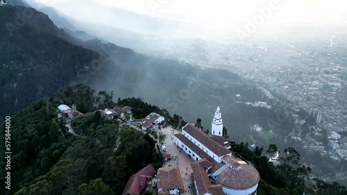 Majestic views of the center of Bogotá from Monserrate, aerial views from a drone photo