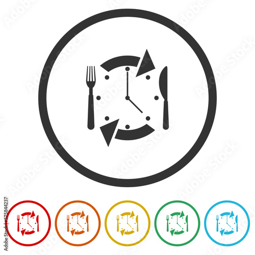 Take lunch break icons in color circle buttons