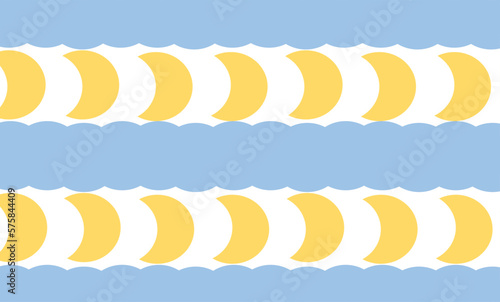 yellow moon repeat pattern on white background  replete image  design for fabric printing  Nursery Cute wall 