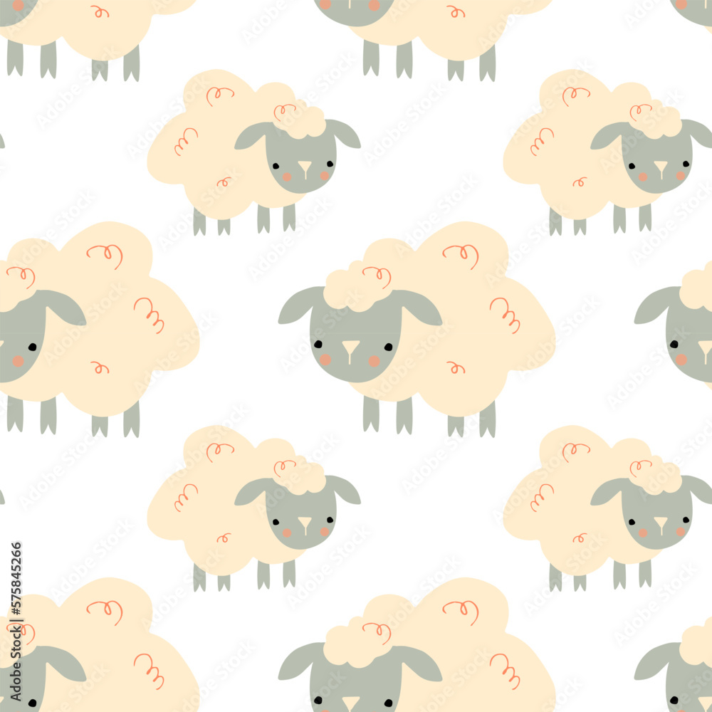 Cute sheep seamless vector pattern. Cartoon animal background .Hand drawn design in childrens style used for pattern fabric, textile, wallpaper. Cute sheep seamless vector pattern. Cartoon animal background .Hand drawn design in childrens style used for pattern fabric, textile, wallpaper.